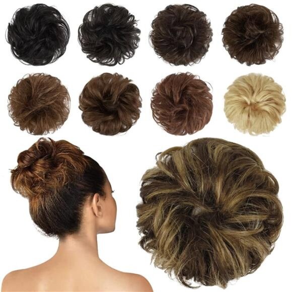 Human Messy Buns - 100% Human Hair Bun Real Scrunchies Hair Pieces Ponytail - Picture 1 of 7